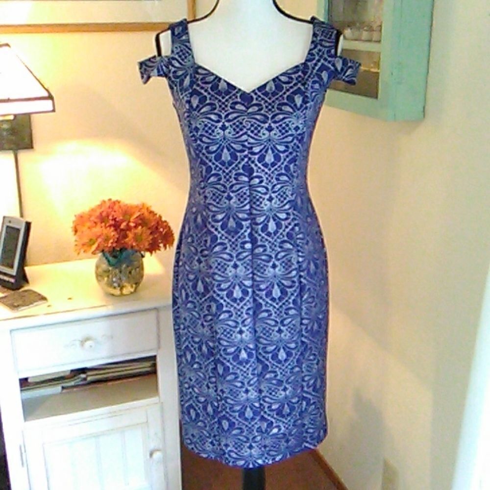 Enfocus Studio Silver and Blue Evening Dress
